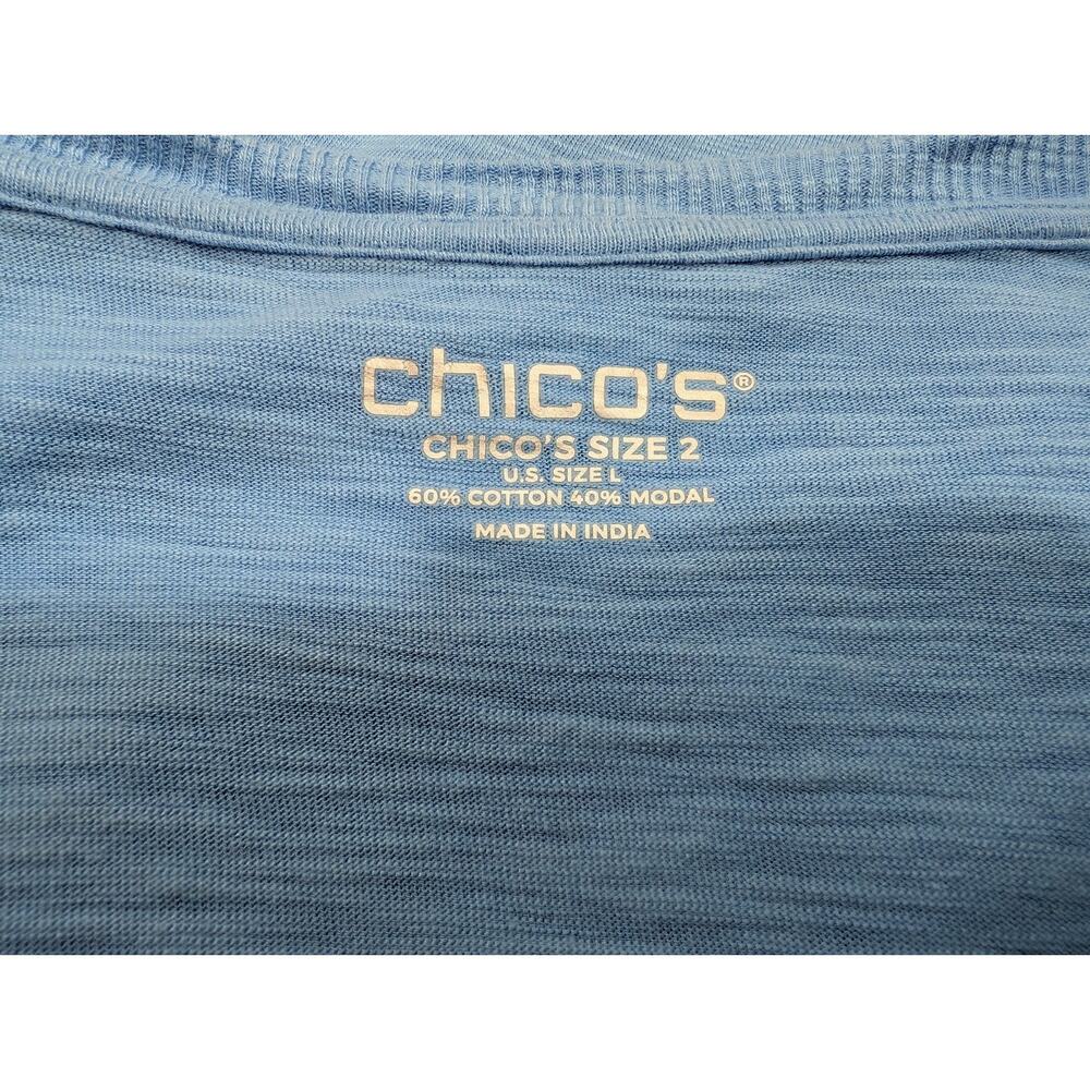 Chico's Top Light Blue Slub Cotton Blend Henley V-Neck Misses Size 2 L - Picture 5 of 6